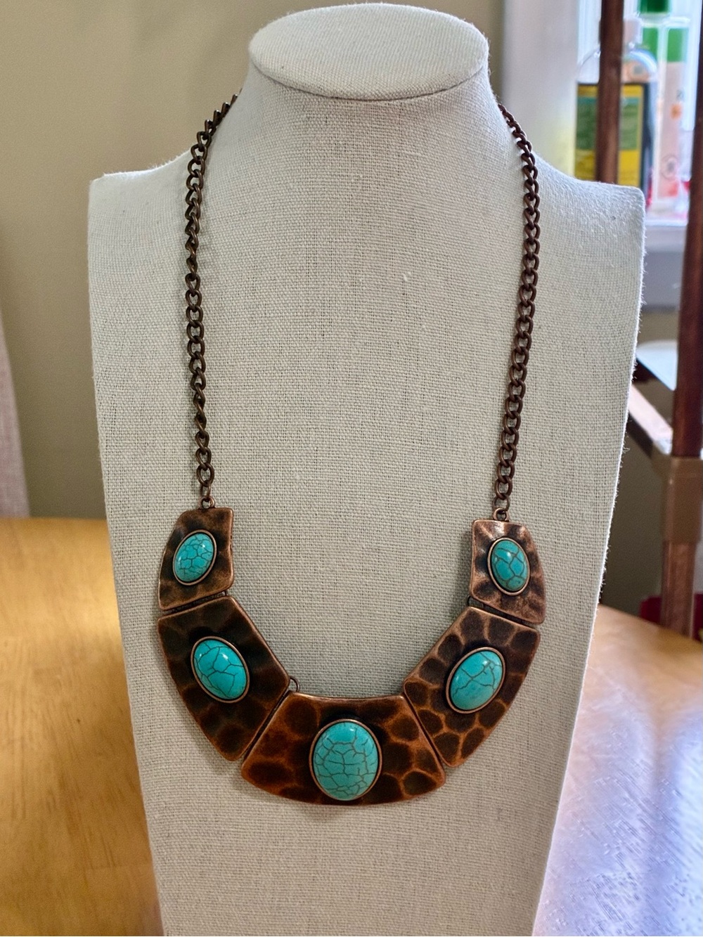Copper-Tone Statement Necklace with Turquoise Stones